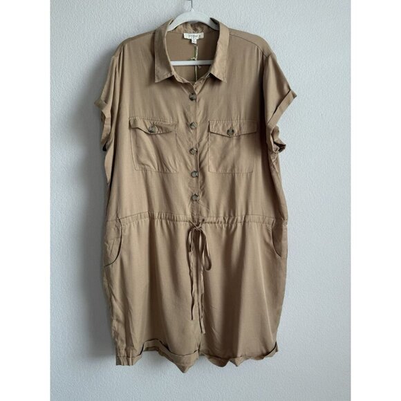 Umgee Women’s Taupe Button Drawstring Waist Cuffed Hem Romper Plus Size XL NEW - Picture 4 of 13